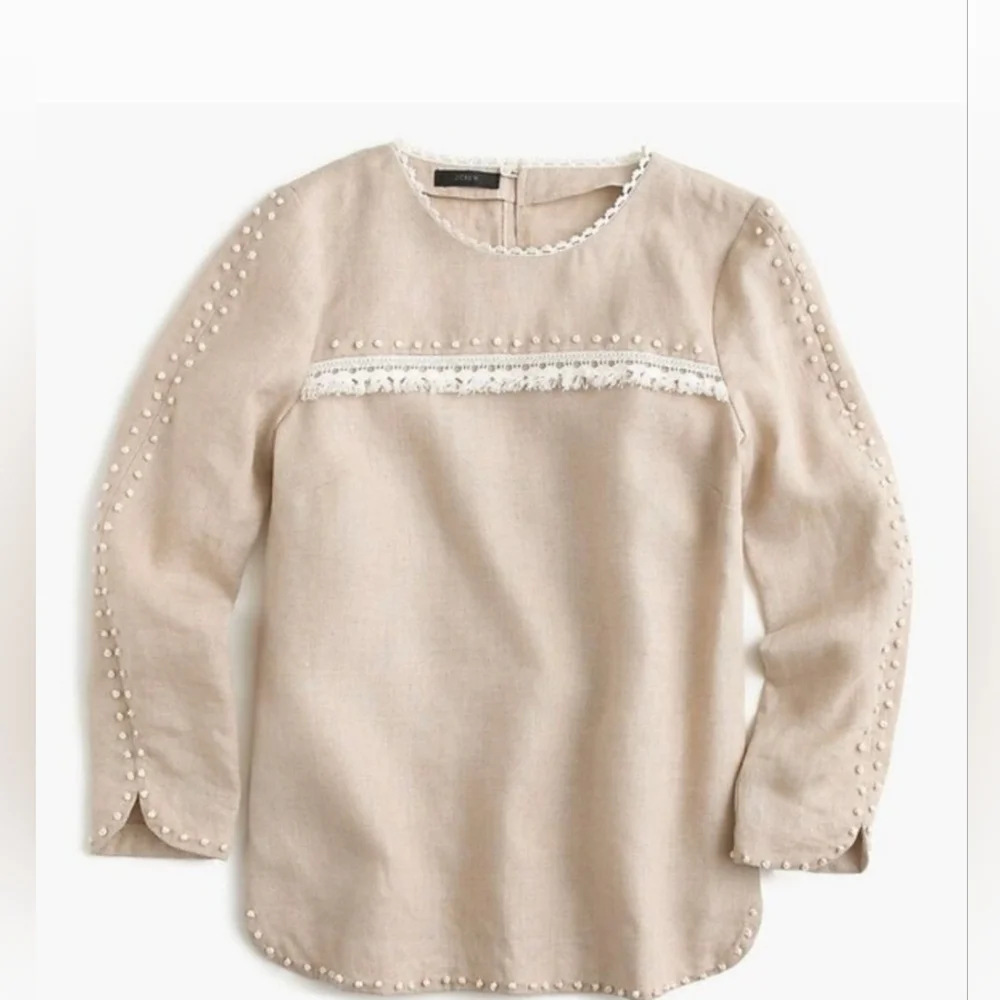 ❤️ J CREW LINEN FRINGE TRIM TOP, 10P